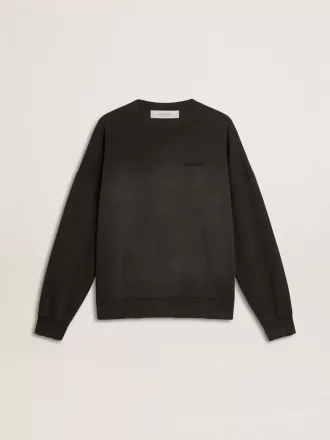 Unisex sweatshirt van versleten zwart katoen met geborduurd logo