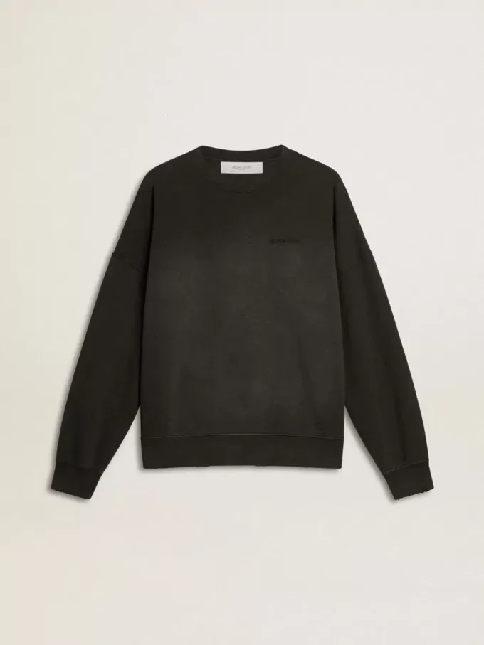 Unisex sweatshirt van versleten zwart katoen met geborduurd logo