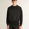 Unisex sweatshirt van versleten zwart katoen met geborduurd logo
