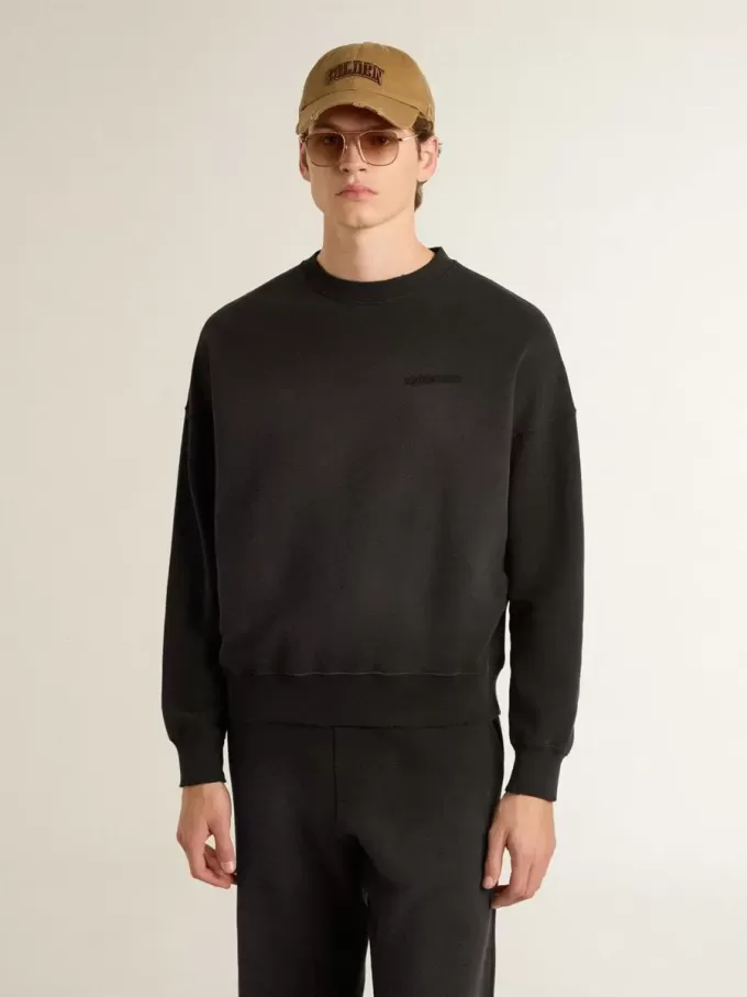 Unisex sweatshirt van versleten zwart katoen met geborduurd logo