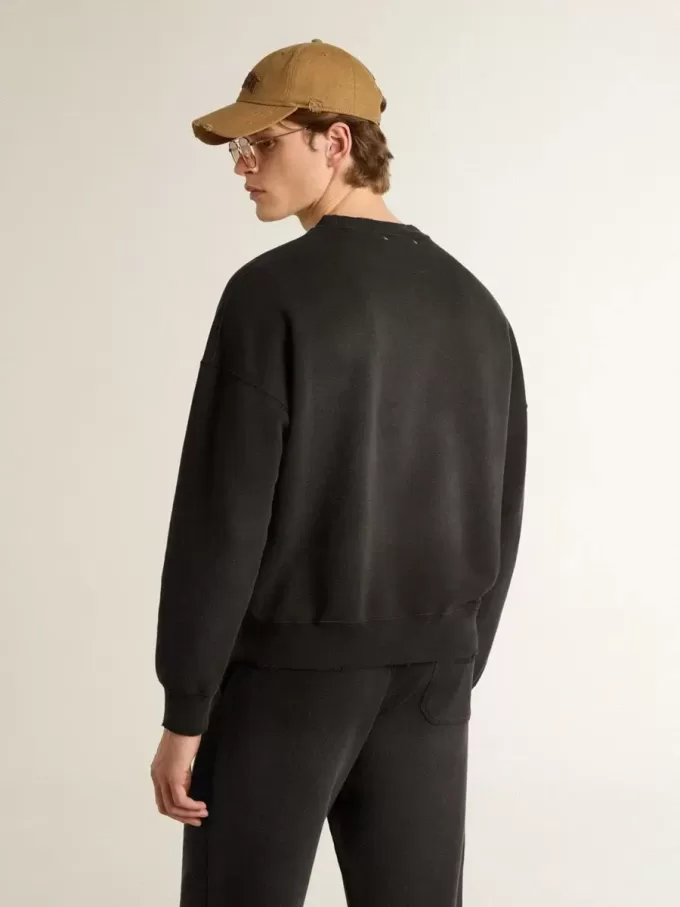 Unisex sweatshirt van versleten zwart katoen met geborduurd logo