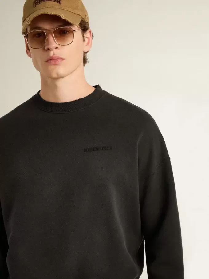 Unisex sweatshirt van versleten zwart katoen met geborduurd logo