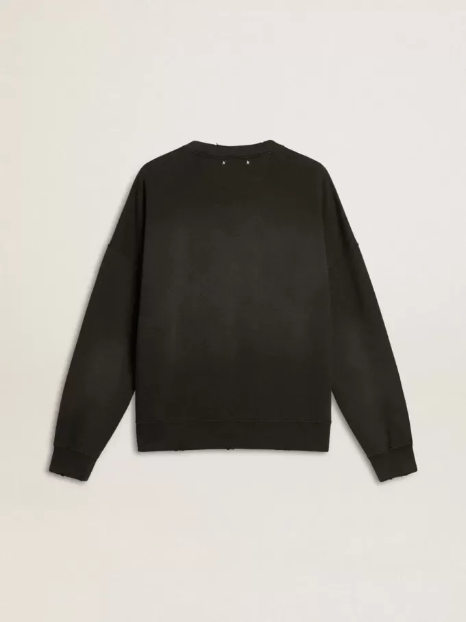 Unisex sweatshirt van versleten zwart katoen met geborduurd logo