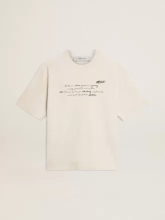 Unisex T-shirt in verwassen wit met opdruk
