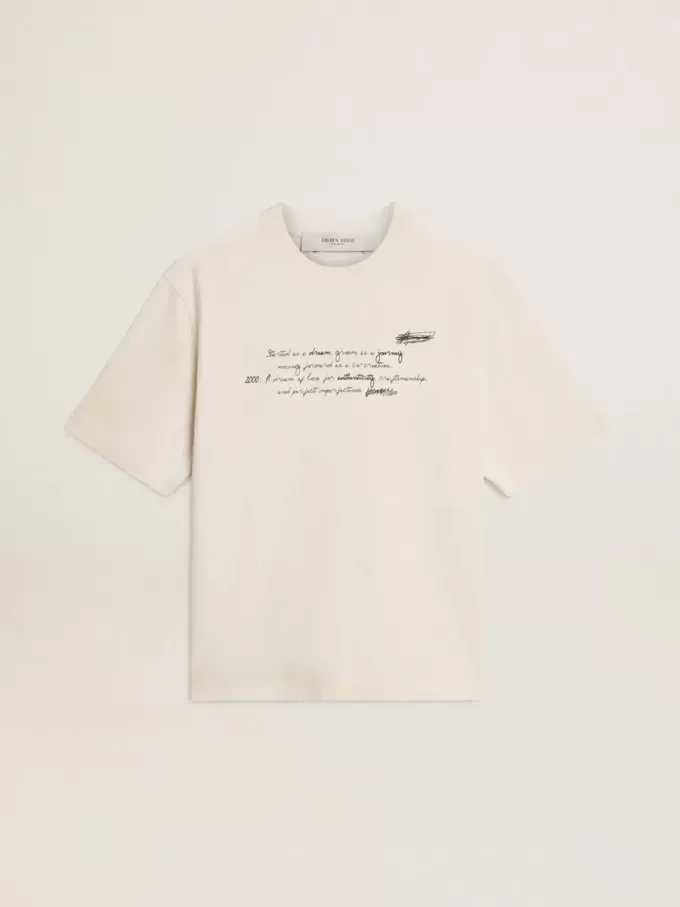 Unisex T-shirt in verwassen wit met opdruk