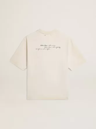 Unisex T-shirt in verwassen wit met opdruk