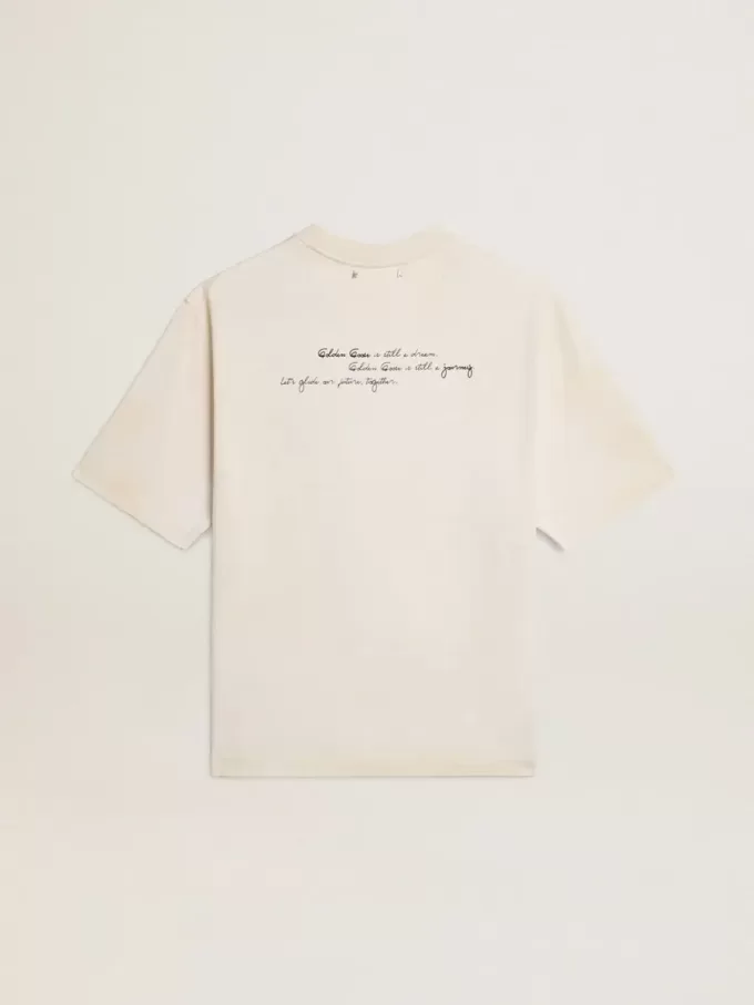 Unisex T-shirt in verwassen wit met opdruk