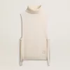 Unisex witte mouwloze trui met hoge kraag van geribde wol