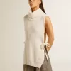 Unisex witte mouwloze trui met hoge kraag van geribde wol