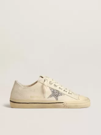 V-Star in beige canvas met een zilveren glitterster