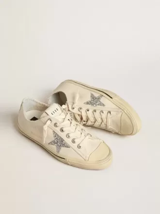 V-Star in beige canvas met een zilveren glitterster