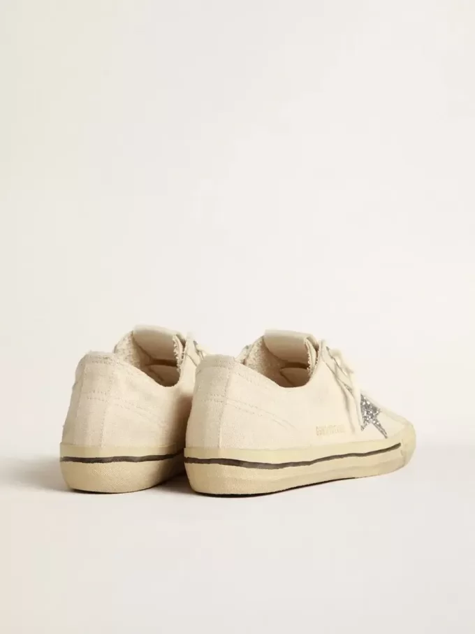 V-Star in beige canvas met een zilveren glitterster