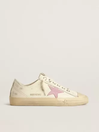 V-Star in beige nappaleer met oudroze suède ster