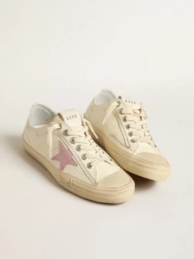 V-Star in beige nappaleer met oudroze suède ster