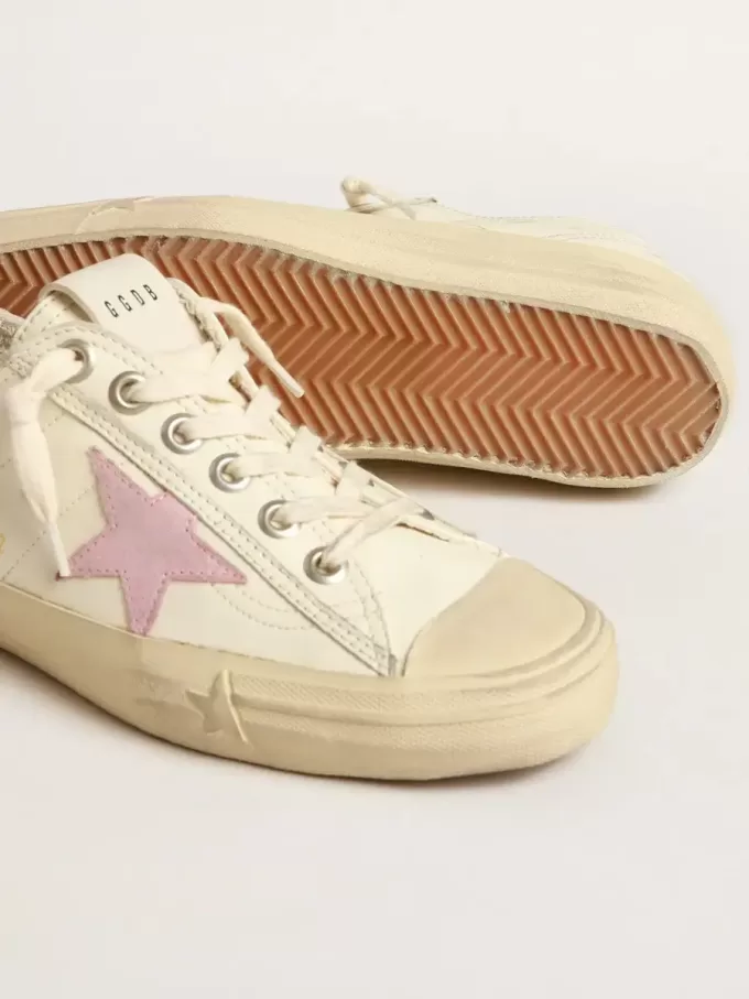 V-Star in beige nappaleer met oudroze suède ster
