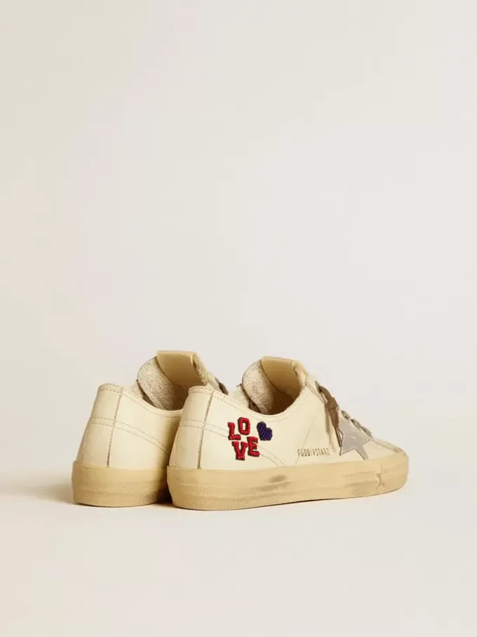 V-Star in ecru nappa met zilveren nappa ster en kralenborduursel