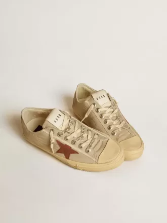 V-Star in kwartskleurig nylon met baksteenrode nubuck ster