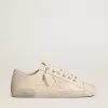 V-Star in lichtcrèmekleurig canvas met melkwitte leren ster