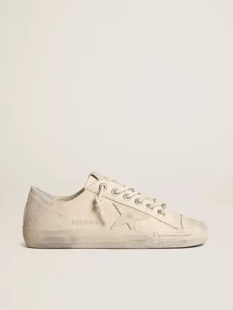V-Star in lichtcrèmekleurig canvas met melkwitte leren ster