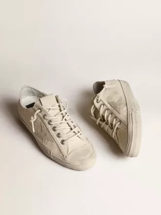 V-Star in lichtcrèmekleurig canvas met melkwitte leren ster