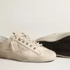V-Star in lichtcrèmekleurig canvas met melkwitte leren ster