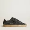 V-Star in middernachtblauw denim met zwarte leren ster en neus