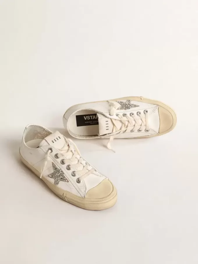 V-Star in wit leer met een platina glitterster