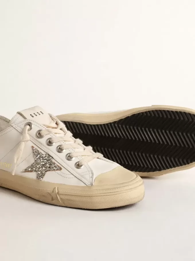 V-Star in wit leer met een platina glitterster