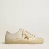 V-Star in wit leer met gouden metallic leren ster