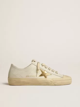 V-Star in wit leer met gouden metallic leren ster