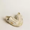 V-Star in wit leer met gouden metallic leren ster