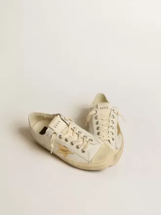 V-Star in wit leer met gouden metallic leren ster