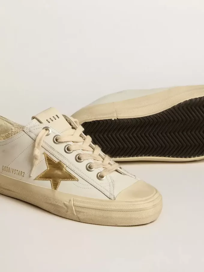 V-Star in wit leer met gouden metallic leren ster