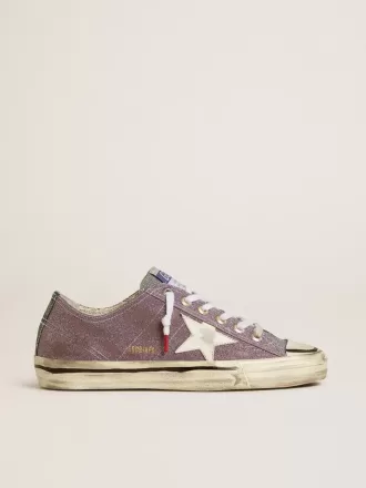 V-Star LAB voor dames in lila leer en glitter met witte ster en zilveren glitter tong
