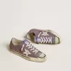 V-Star LAB voor dames in lila leer en glitter met witte ster en zilveren glitter tong