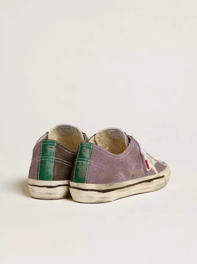V-Star LAB voor dames in lila leer en glitter met witte ster en zilveren glitter tong
