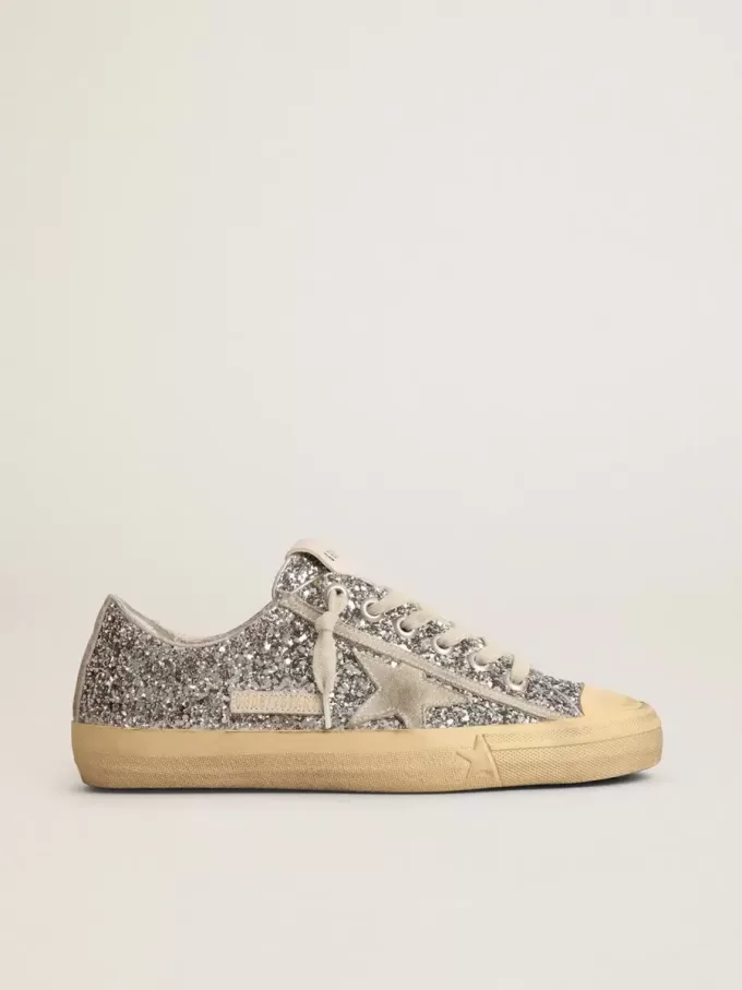 V-Star LTD voor dames in zilver glitter met ijsgrijze suède ster