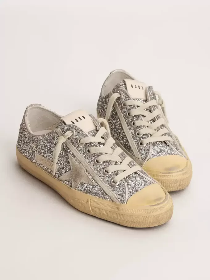 V-Star LTD voor dames in zilver glitter met ijsgrijze suède ster