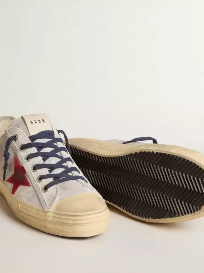 V-Star LTD voor heren in zilverkleurig metallic suède met rode suède ster