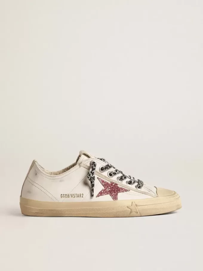 V-Star met roze glitterster en metallic leren hielstuk