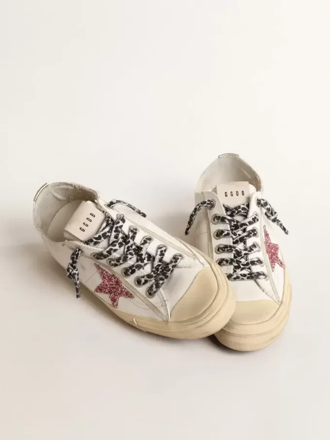 V-Star met roze glitterster en metallic leren hielstuk