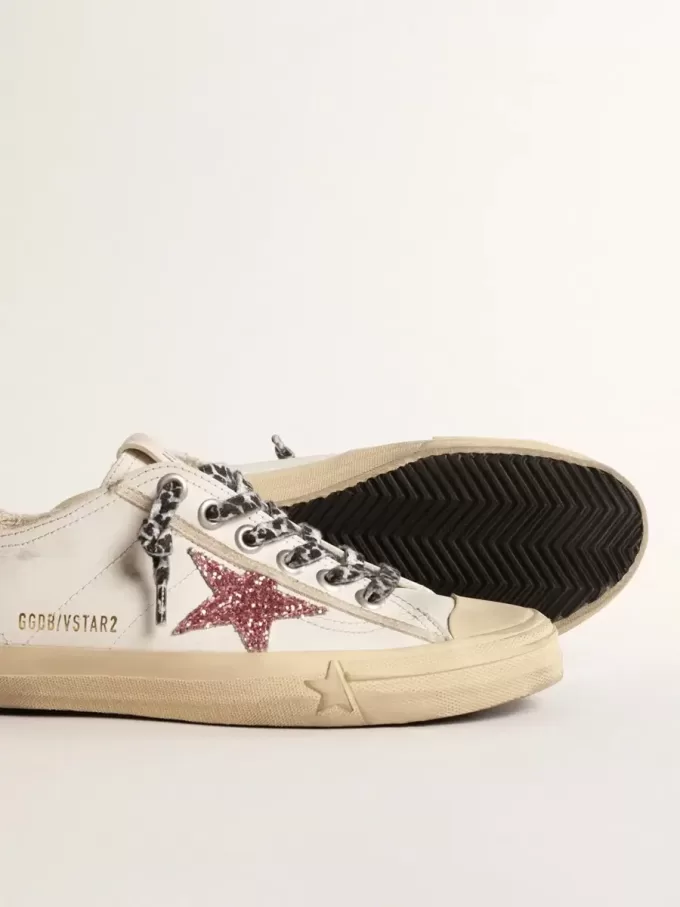 V-Star met roze glitterster en metallic leren hielstuk