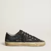 V-Star sneakers in middernachtblauw denim met zwarte leren ster en neus