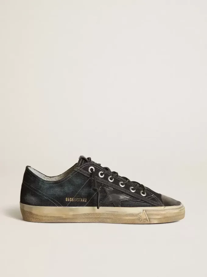V-Star sneakers in middernachtblauw denim met zwarte leren ster en neus