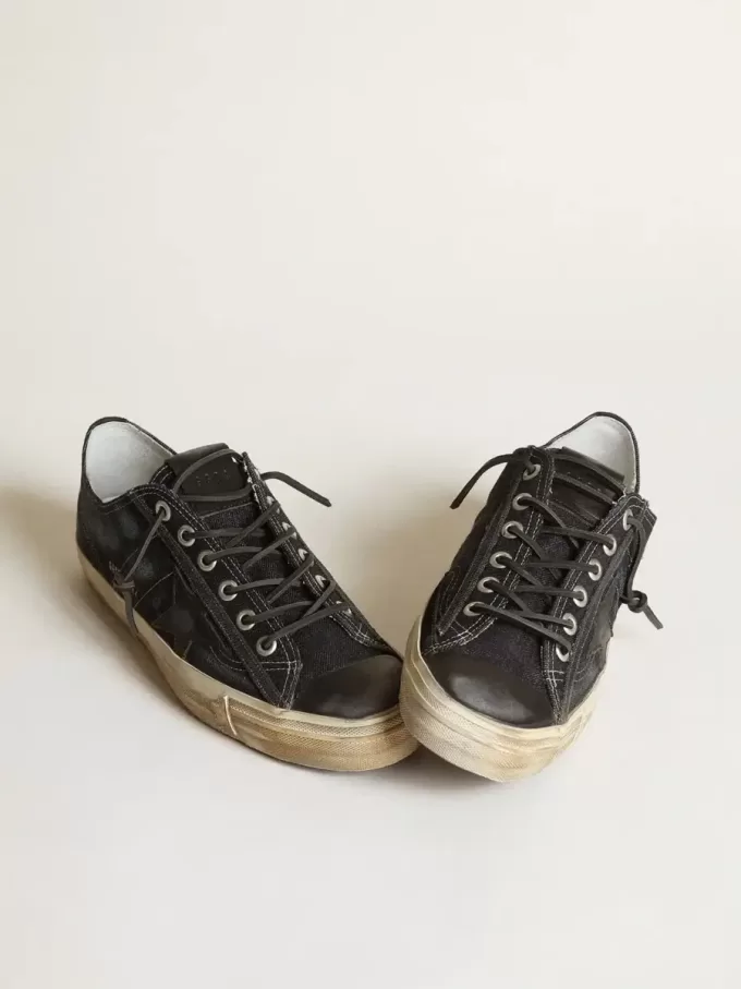 V-Star sneakers in middernachtblauw denim met zwarte leren ster en neus