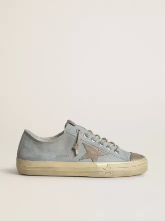 V-Star voor dames in lichtblauw canvas met duifgrijze leren ster