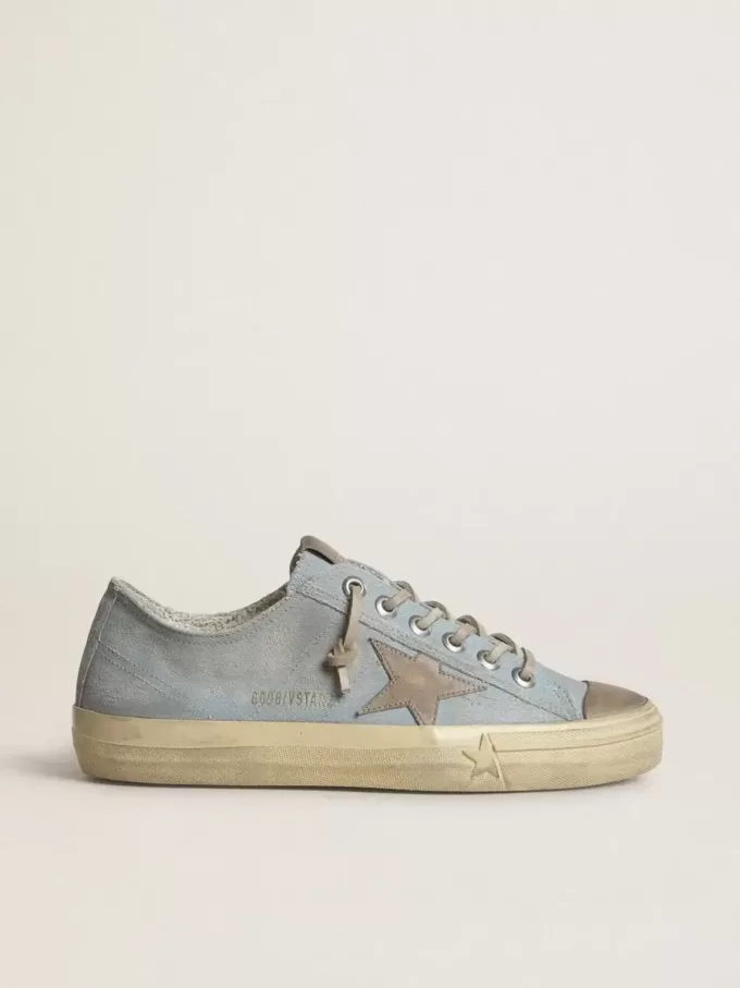 V-Star voor dames in lichtblauw canvas met duifgrijze leren ster