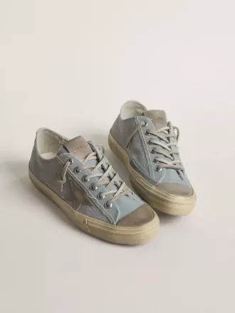 V-Star voor dames in lichtblauw canvas met duifgrijze leren ster