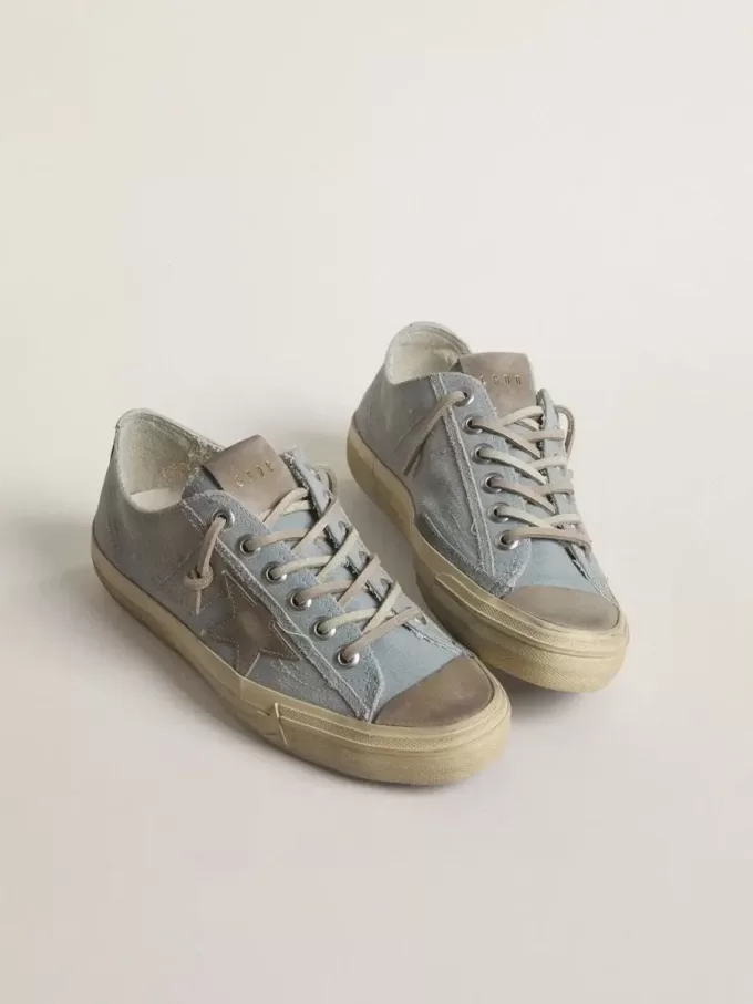V-Star voor dames in lichtblauw canvas met duifgrijze leren ster