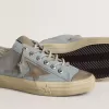 V-Star voor dames in lichtblauw canvas met duifgrijze leren ster